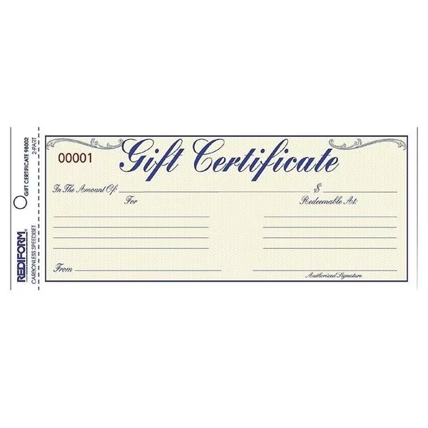 Form, Gift Certificate, W/Env Pk, Rediform, Mfr#: RED98002